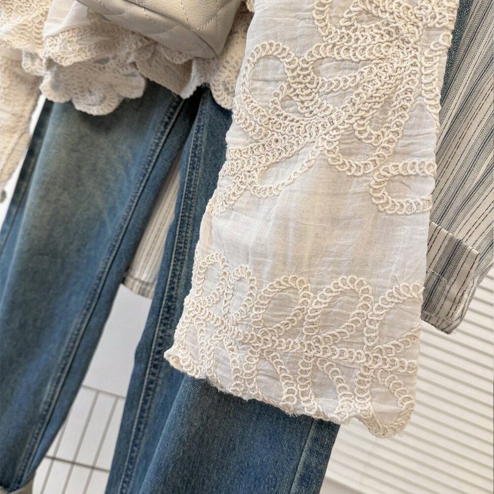 Apricot Boho Casual Women's Long Sleeve Lace Blouse - Picture 8 of 8